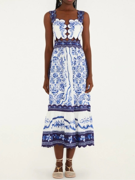 FARM Rio Dresses & Skirts - FARM Rio White Midi Dress with Blue Floral Print